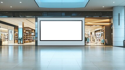 Mockup blank LED Screen billboard in front of entrance of cosmetics store in shopping mall, Empty space to insert multimedia, advertisement, generative ai
