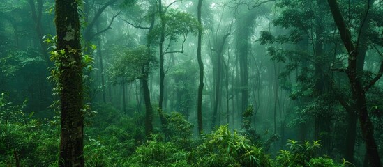 Fog On The Forest With Dense Trees Rainny Forest In World