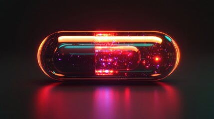 Obraz premium A futuristic 3D render of a pill capsule with holographic effects, symbolizing health care innovation
