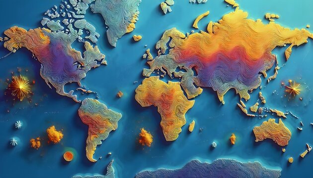 Environmental Impact Concept - Digital map of the world with tropical zones showing weather conditions.