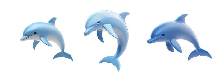 Fototapeta premium Three Happy Dolphins Jumping isolated on transparent background.