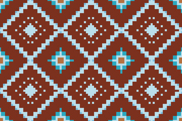 Pixel Art Geometrical Patternfolk Embroidery, Aztec Geometric Ornament Print. Design for Carpet, Wallpaper, Clothing, Wrapping, Fabric