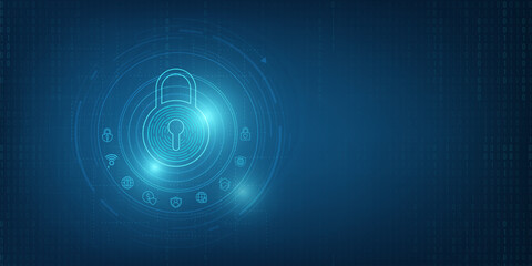 Padlock With Keyhole icon in. personal data security Illustrates cyber data or information privacy idea. blue color abstract hi speed internet technology.