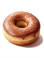 Donut Isolated on White. Yummy Donut on Plain Background. Frosted Donut Image. Tasty Donut on White Background. Sweet Donut Close-up.