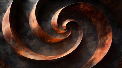 Copper Spiral Abstract Art: A mesmerizing close-up of a copper sculpture, forming a swirling vortex of intricate details. The warm hues and metallic sheen evoke a sense of depth, movement.