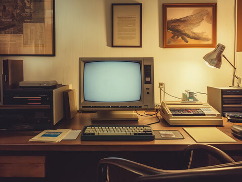 Vintage computer setup on a nostalgic home office desk
