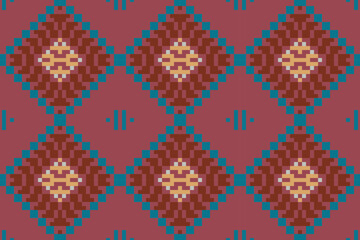 Pixel Abstract Colorful Geometric Pattern Backgroundfolk Embroidery, Aztec Geometric Ornament Print. Design for Carpet, Wallpaper, Clothing, Wrapping, Fabric
