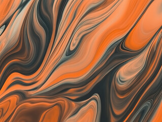 Orange and black marbled abstract texture with wavy flowing patterns
