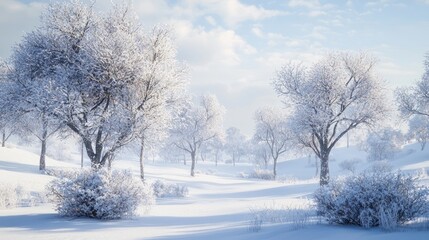 Fototapeta premium Serene Winter Wonderland: Ultra-Realistic Footage of Frozen Trees and Snow-Covered Landscape