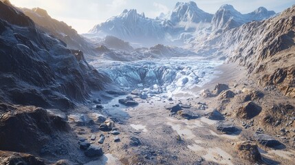 Melting Glacier Unveiling Rocky Terrain - Climate Change Concept