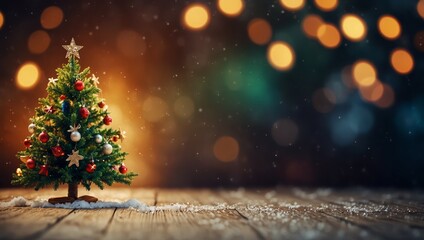 Christmas holidays banner, tree, bokeh background