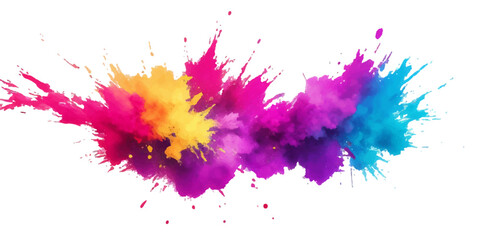 Bright colorful watercolor splash splatter stain brush strokes on white background. Modern vibrant aquarelle spot. Rainbow trendy isolated design on white. Element. Vector watercolor illustration.	