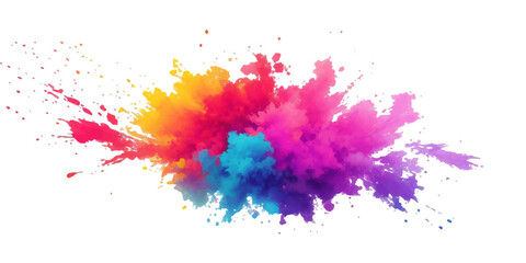 Bright colorful watercolor splash splatter stain brush strokes on white background. Modern vibrant aquarelle spot. Rainbow trendy isolated design on white. Element. Vector watercolor illustration.	