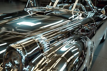 Shiny chrome car with sleek design in showroom