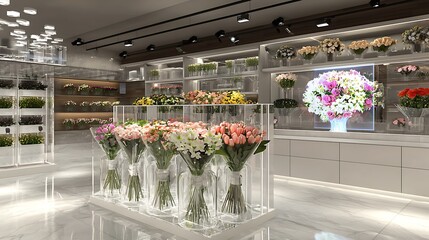 Modern Flower Shop Interior Design with Colorful Bouquets
