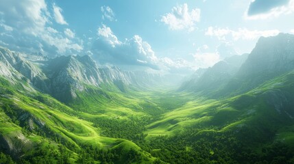 Fototapeta premium Dramatic Contrast: Lush Green Valley Transitioning into Stormy Weather