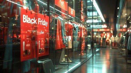 Fototapeta premium Black Friday Sale in Fashion Retail Store with Display of Clothing and Accessories