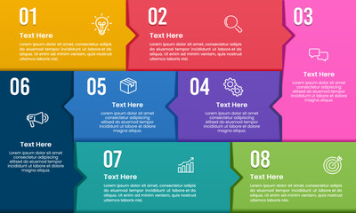 8 Steps infographic poster or brochure. Business presentation, Planning, Marketing and Strategy. Vector illustration.