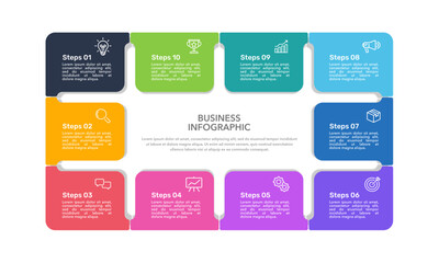 10 Process to success. Infographic square design template. Business presentation, Timeline, Banner, Brochure, Poster and Plan. Vector illustration.