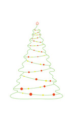 Contour graphic illustration of a Christmas tree with a garland line, hand-drawn, vector. A decorative element for a holiday, postcards, greetings, decorations. A symbol of the new year, Christmas.