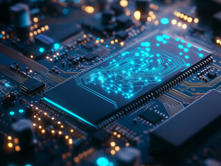 Advanced Chipset on Circuit Board with Illuminated Traces