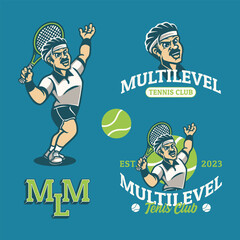 A man tennis character logo vintage design set