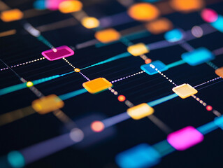 Abstract Digital Data Network with Colorful Squares and Lines