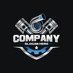 3d vector logo combines a piston with a luxurious turbo charger for the automotive and repair industry © haerul