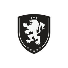 Royal lion shield logo icon. Premium king animal head badge and symbol vector illustration.