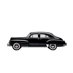 Classic black vintage car side view isolated on a white background. Perfect for historical automotive and retro-themed projects.