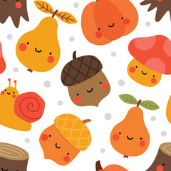 kawaii face fruit and vegetable seamless pattern, background vector