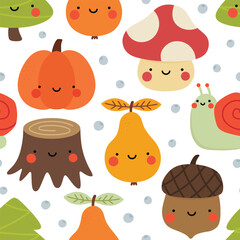 kawaii face fruit and vegetable seamless pattern, background vector
