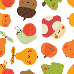 kawaii face fruit and vegetable seamless pattern, background vector