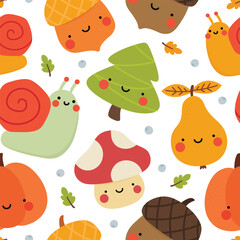 kawaii face fruit and vegetable seamless pattern, background vector