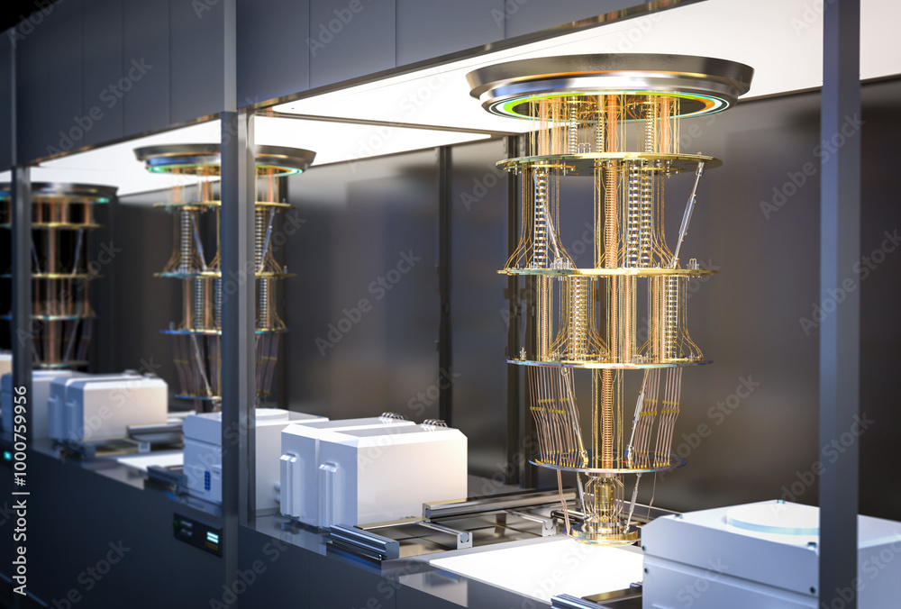 Wall mural group of quantum computer machines in shield