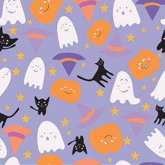 Purple Ghost Seamless pattern print background. Great for gift paper, scrapbooking, fabric and background.