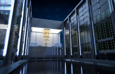Quantum server network with quantum computer machine in server room