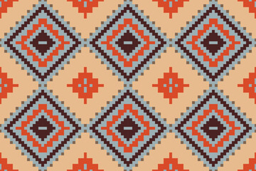 Pixel Art South Korean Traditional Patternfolk Embroidery, Aztec Geometric Ornament Print. Design for Carpet, Wallpaper, Clothing, Wrapping, Fabric