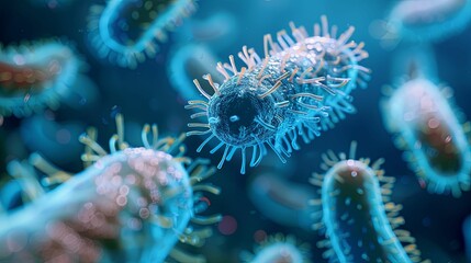 Fototapeta premium Microscopic View of a Cluster of Bacteria with Spiky Appendages