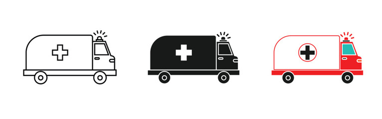 ambulance set icon, available outline, solid and colored, simple and editable vector eps 10.