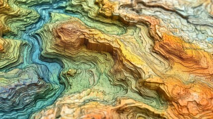 GIS geodata map with multi-layered terrain visualization, highlighting contour lines and elevation gradients.