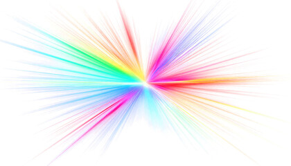 Fototapeta premium A vibrant explosion of colors radiates from a central point, a dynamic and energetic visual effect, Abstract Rainbow Explosion Isolated on Transparent Background.