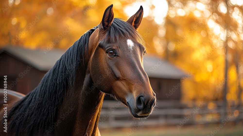 Wall mural majestic horse portrait with expressive eyes and flowing mane generative ai