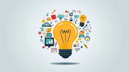 Light bulb surrounded by creative elements, symbolizing a smart business strategy and innovative marketing ideas