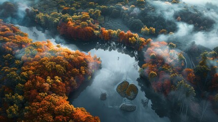 Autumn Forest and River