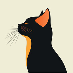 A cat in an abstract black and orange style, abstract cat illustration, dark and orange