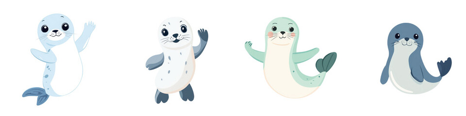 Naklejka premium Cute whimsical of a seal penguin mermaid and whale perfect for creating children s products nursery decor stationery and other marine themed designs
