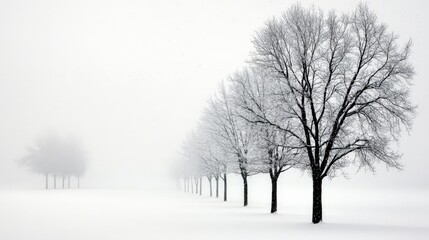 Fototapeta premium A blizzard hitting a rural landscape, where visibility is low, and the wind howls through the snow-covered trees