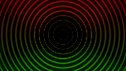 A neon colored circle with red, red and green lights, tunnel circle image.