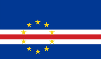 National Flag Republic of Cabo Verde, Cape Verde, Five unequal horizontal bands of blue, white, red, white and blue with the circle of ten yellow five-pointed stars centered on the red stripe